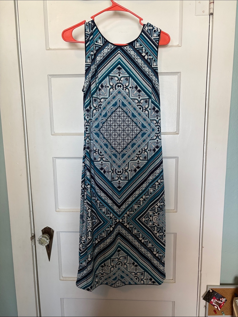 White House Black Market Sleeveless Geometric Print Maxi Dress Blue Size M